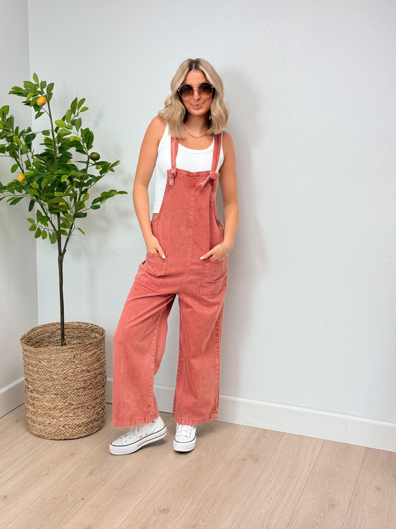 Love Actually Denim Overalls - Cabernet