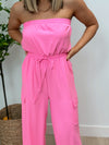 Jet Set Strapless Jumpsuit - Neon Pink -FINAL SALE