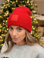 CC Ribbed Knit Patch Beanie - Red