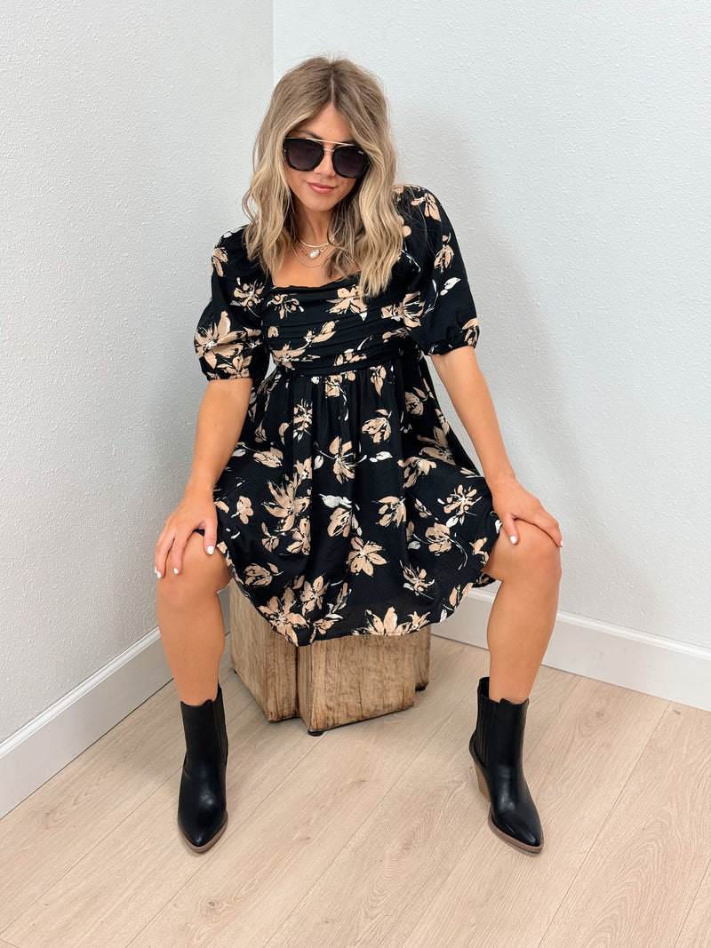 Dinner Date Floral Mini Dress - Black