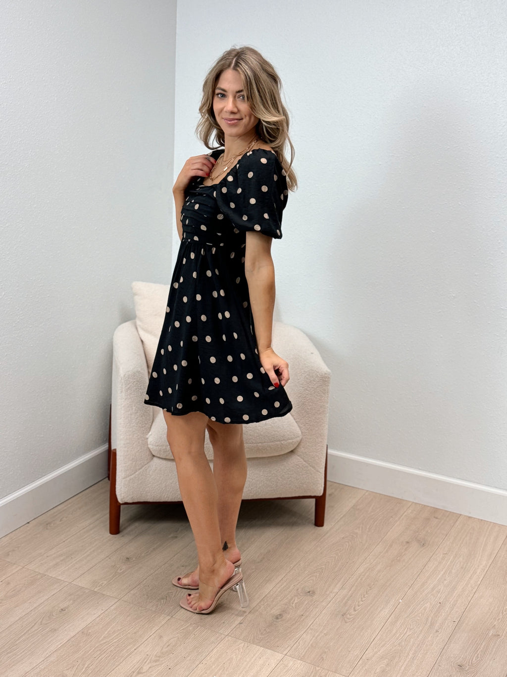 Dinner Date Polka Dot Mini Dress - Black