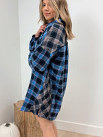 Avril Flannel Shirt Dress - Blue