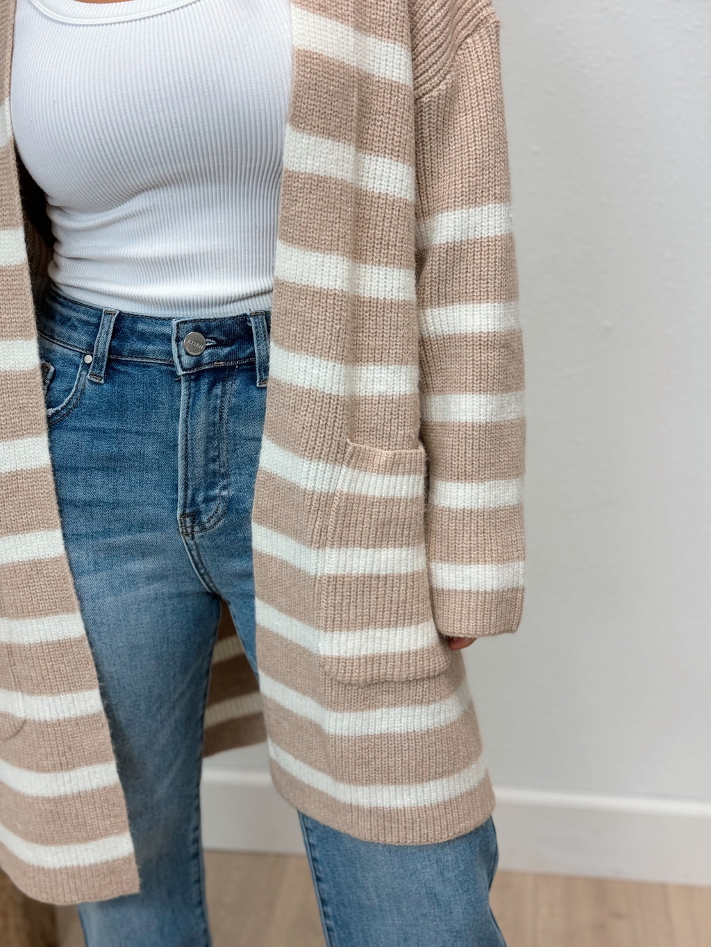 The Maggie Striped Cardigan - Tan