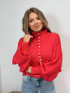 Tea Party Pearl Button Sweater - Red