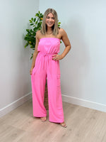 Jet Set Strapless Jumpsuit - Neon Pink -FINAL SALE