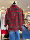 Plaid Tartan Peplum Blouse - Red