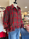Plaid Tartan Peplum Blouse - Red