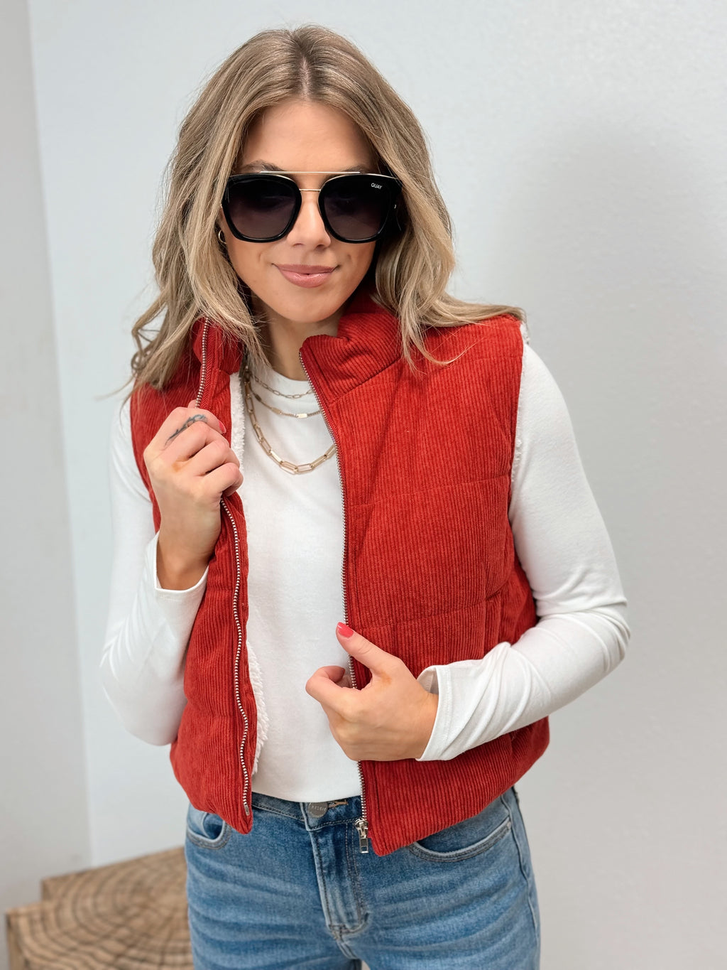 Summit Sherpa Lined Corduroy Vest - Red