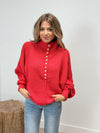 Tea Party Pearl Button Sweater - Red