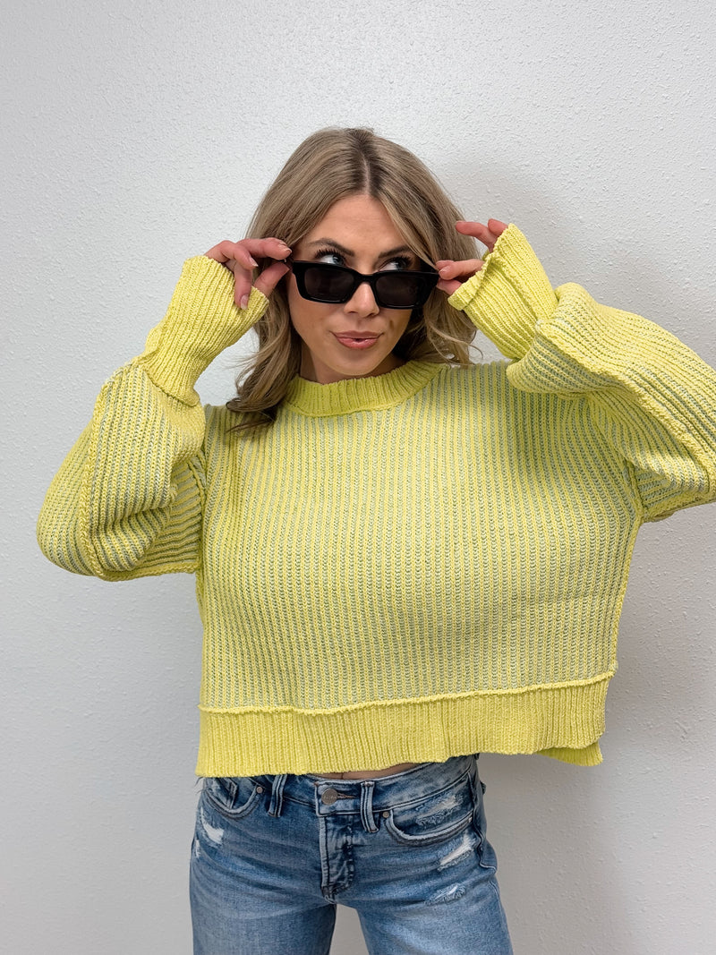 Westside Two Tone Ribbed Sweater - Yellow