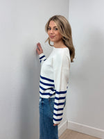 Starting Line Striped Sweater -White/Navy