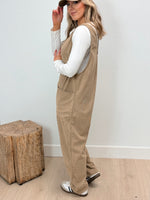 Inspired Loose Fit Corded Jumpsuit - Taupe