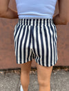 Laid Back Lifestyle Striped Denim Shorts - Navy