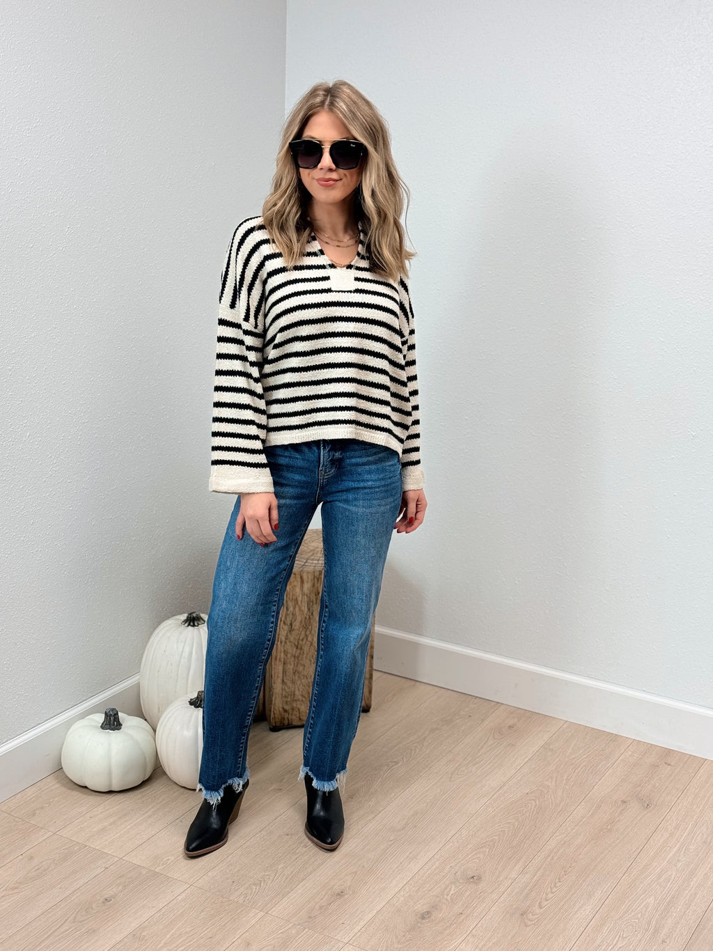 Step By Step Striped Sweater Blouse