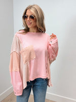 Free Flow Waffle Knit Blouse - Pink