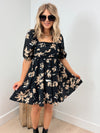 Dinner Date Floral Mini Dress - Black