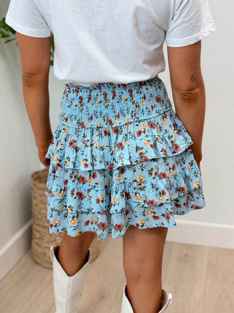 Skip a Beat Floral Mini Skirt - Blue