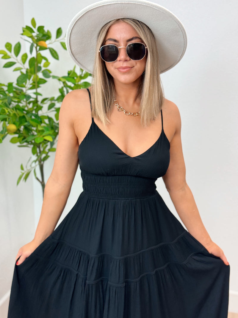 Austin Shirred Waist Maxi Dress - Black