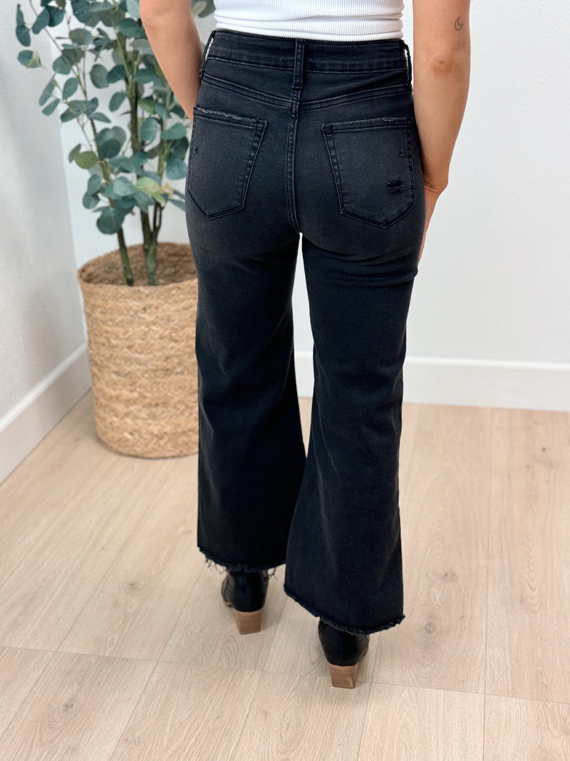 Jackie Wide Leg Cropped Jean - Washed Black