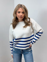 Starting Line Striped Sweater -White/Navy