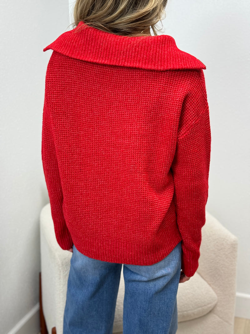 Call Me Half Zip Sweater - Red