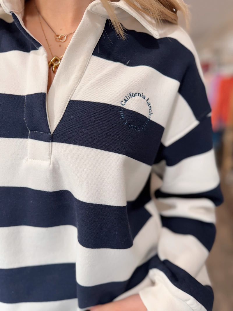 Prep School Rugby Stripe Sweatshirt- Navy