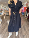 Someday Button Front Belted Dress - Black