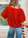 Under the Mistletoe Puff Sleeve Sequin Blouse - FINAL SALE