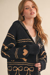 Dachsund Knit Hooded Cardigan - Black
