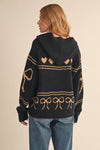 Dachsund Knit Hooded Cardigan - Black