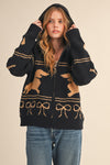 Dachsund Knit Hooded Cardigan - Black