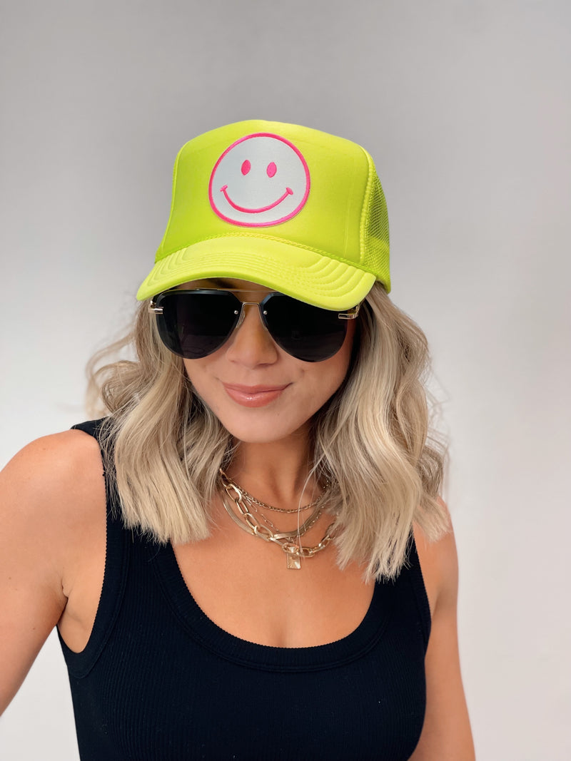 Neon Smiley Trucker Hat - 3 Colors