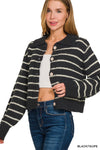 Striped Collared Cardigan - Black/Taupe