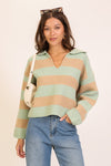 Collared Stripe Knit Sweater - 2 Colors